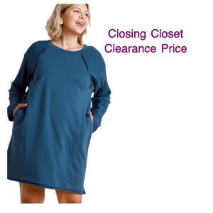CLEARANCE- XL Umgee Women’s Cotton Long Sleeve Pocket Dress